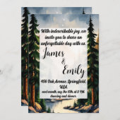 松の木の森の素朴水の色をテーマ結婚にした 招待状 (正面/裏面)