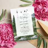 松の木の森の素朴水の色をテーマ結婚にした 招待状