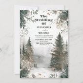 松の木の森の素朴水の色をテーマ結婚にした 招待状 (正面)