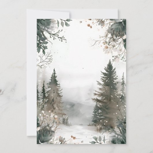 松の木の森の素朴水の色をテーマ結婚にした 招待状 (裏面)