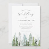 松の木の森の素朴水の色をテーマ結婚にした 招待状 (正面)