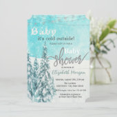 松の木の森の赤ちゃんシャワー外は寒い 招待状 (スタンド正面)