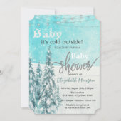 松の木の森の赤ちゃんシャワー外は寒い 招待状 (正面)