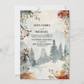 松の木の森を素朴テーマ結婚にした 招待状 (正面)