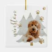 松の木の森カスタムのペット写真と名前ポープリント セラミックオーナメント (裏面)