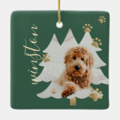 松の木の森カスタムのペット写真と名前ポープリント セラミックオーナメント (裏面)