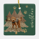 松の木の森カスタムのペット写真と名前ポープリント セラミックオーナメント (正面)