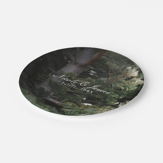 松の木の森素朴のウッズ結婚式のレセプション ペーパープレート (アングル)