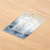 松の木の森素朴の水の色結婚の アクリル招待状 (レイダウン)