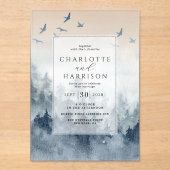 松の木の森素朴の水の色結婚の アクリル招待状 (正面)