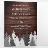 松の木の森素朴の雪結婚 三つ折り招待状 (内部最初)