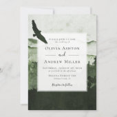 松の木の森素朴をテーマにした水の結婚色 招待状 (正面)