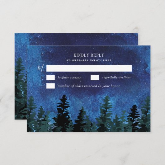 松の木の水の色のウェディングRSVPカー素朴ド 出欠カード (正面/裏面)