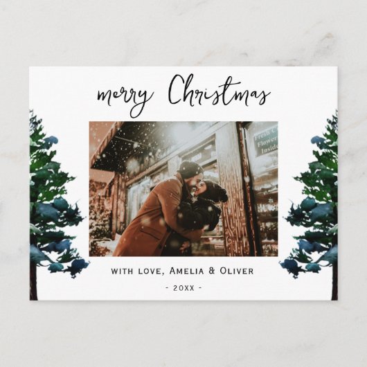 松の木の水の色メリークリスマススクリプト写真 シーズンポストカード (正面)