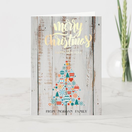 松の木の玉カラフル木メリークリスマス シーズンカード (正面)