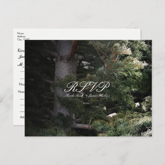 松の木の田舎の森のウェディング・RSVP インビテーションポストカード (正面/裏面)