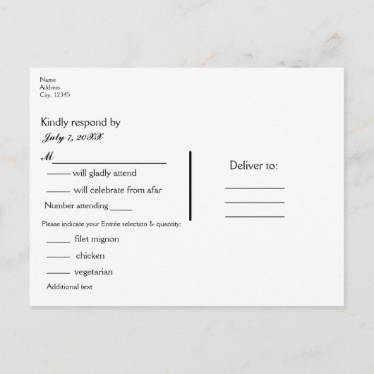 松の木の田舎の森のウェディング・RSVP インビテーションポストカード (裏面)