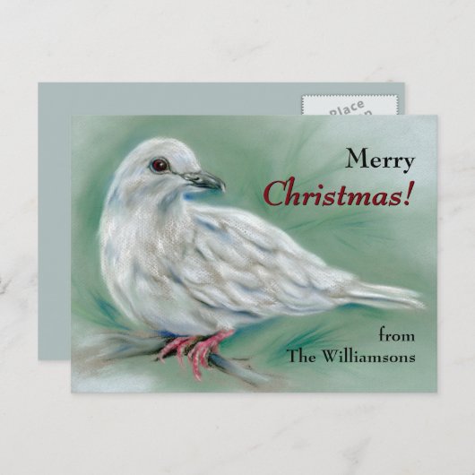 松の木の白い鳩パーソナライズされた シーズンポストカード (正面/裏面)