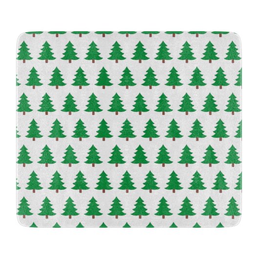 松の木の緑と白のクリスマスガラス カッティングボード (正面)
