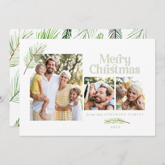 松の木の葉と写真はっきりしたの数々のクリスマス 案内状 (正面/裏面)