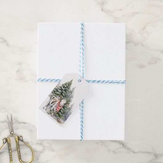 松の木の贈り物を持つ牛ラベル ギフトタグ (より糸付き)