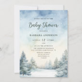 松の木の赤ちゃん歓迎会 水彩の冬の招待状 招待状 (正面)
