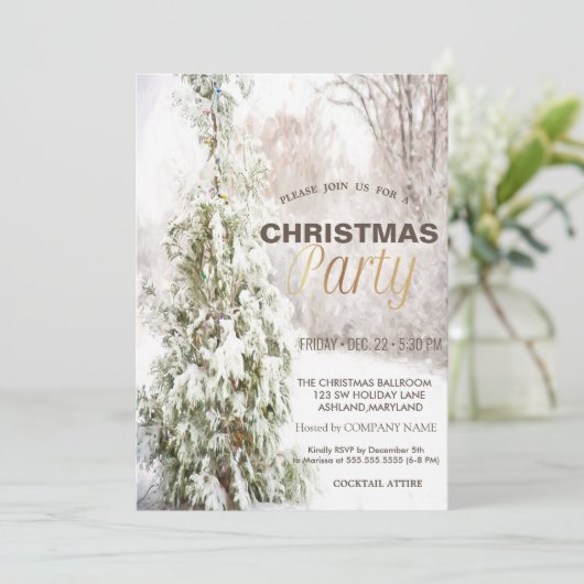 松の木の雪のクリ企業のスマスパーティー 招待状 (スタンド正面)