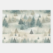 松の木の雪の水彩画クリスマス ラッピングペーパーシート (正面3)