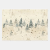 松の木の雪の水彩画クリスマス ラッピングペーパーシート (正面)