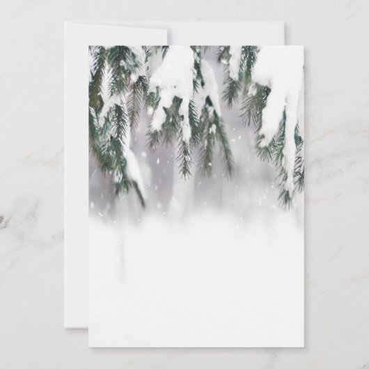 松の木の雪の赤ちゃんシャワー外が寒い 招待状 (裏面)