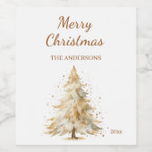 松の木の雪クリームクリスマスパーティー ワインラベル (シングルラベル)