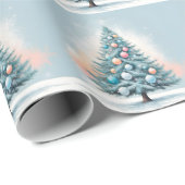 松の木の雪 | ブルーオレンジコーラルオーナメント ラッピングペーパー (ロールコーナー)