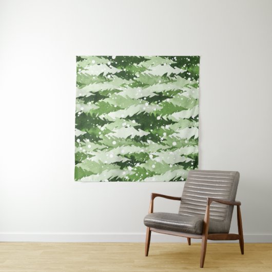 松の木の雪:水色クリスマス。 タペストリー (インサイチュ(横))