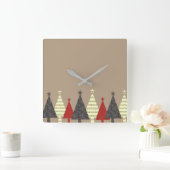 松の木の黒くおよび赤くモダンで幾何学的なクリスマス スクエア壁時計 (ホーム)