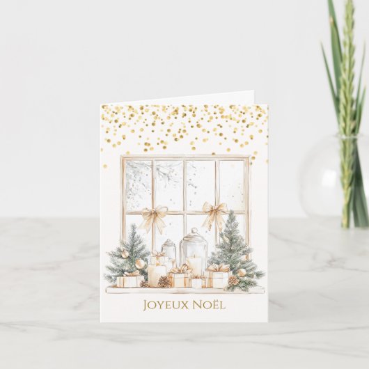 松の木はキャンドルのフランスのクリスマス シーズンカード (正面)