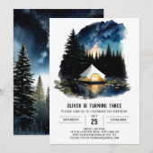 松の木キャンプアウトジャーニー誕生日 招待状 (正面/裏面)