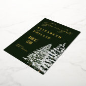 松の木クリスマスの冬の緑の日付を保存 箔招待状 (回転した状態)