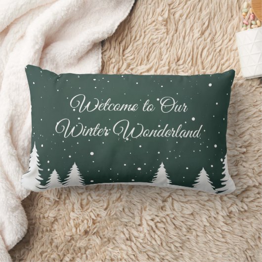 松の木シルエット雪と冬のワンダーランド ランバークッション (ブランケット)