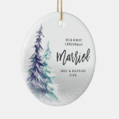 松の木パーソナライズされた初めてのクリスマス結婚した セラミックオーナメント (右)