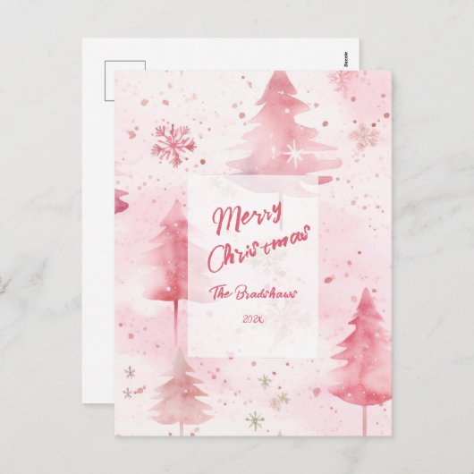松の木ピンクの水の色クリスマスポストカード シーズンポストカード (正面/裏面)