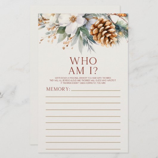 松の木フローラ私はブライダルシャワーゲーム 便箋 (正面/裏面)