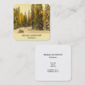 松の木写真と雪の多い冬の道 スクエア名刺 (正面/裏面)