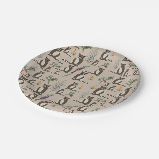 松の木柄のかわいいタヌキ ペーパープレート (アングル)