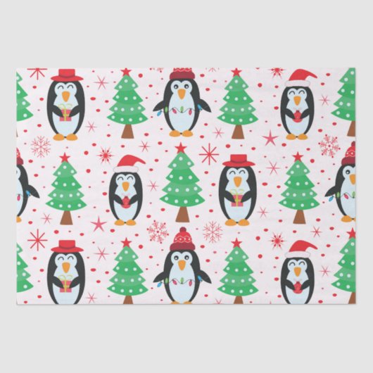 松の木模様のクリスマスペンギン 薄葉紙 (正面)
