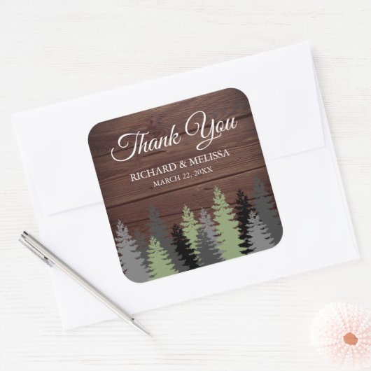 松の木素朴の冬の結婚式ありがとう スクエアシール (封筒)