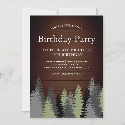 松の木素朴の冬の誕生日パーティー 招待状 (正面)