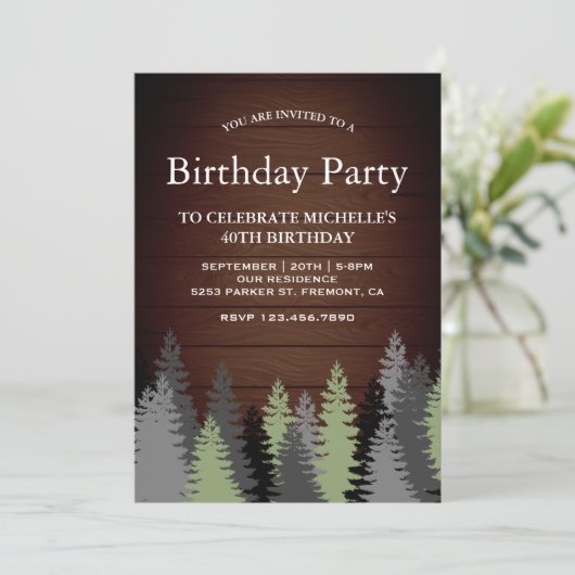 松の木素朴の冬の誕生日パーティー 招待状 (スタンド正面)