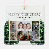 松の木雪水彩家族6写真コラージュ セラミックオーナメント (裏面)