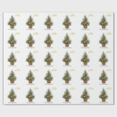 松の木，オレンジのメリークリスマス ラッピングペーパー (フラット)