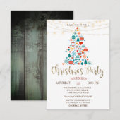 松の木,カラフルなボール,木のクリスマス パーティー 招待状 (正面/裏面)